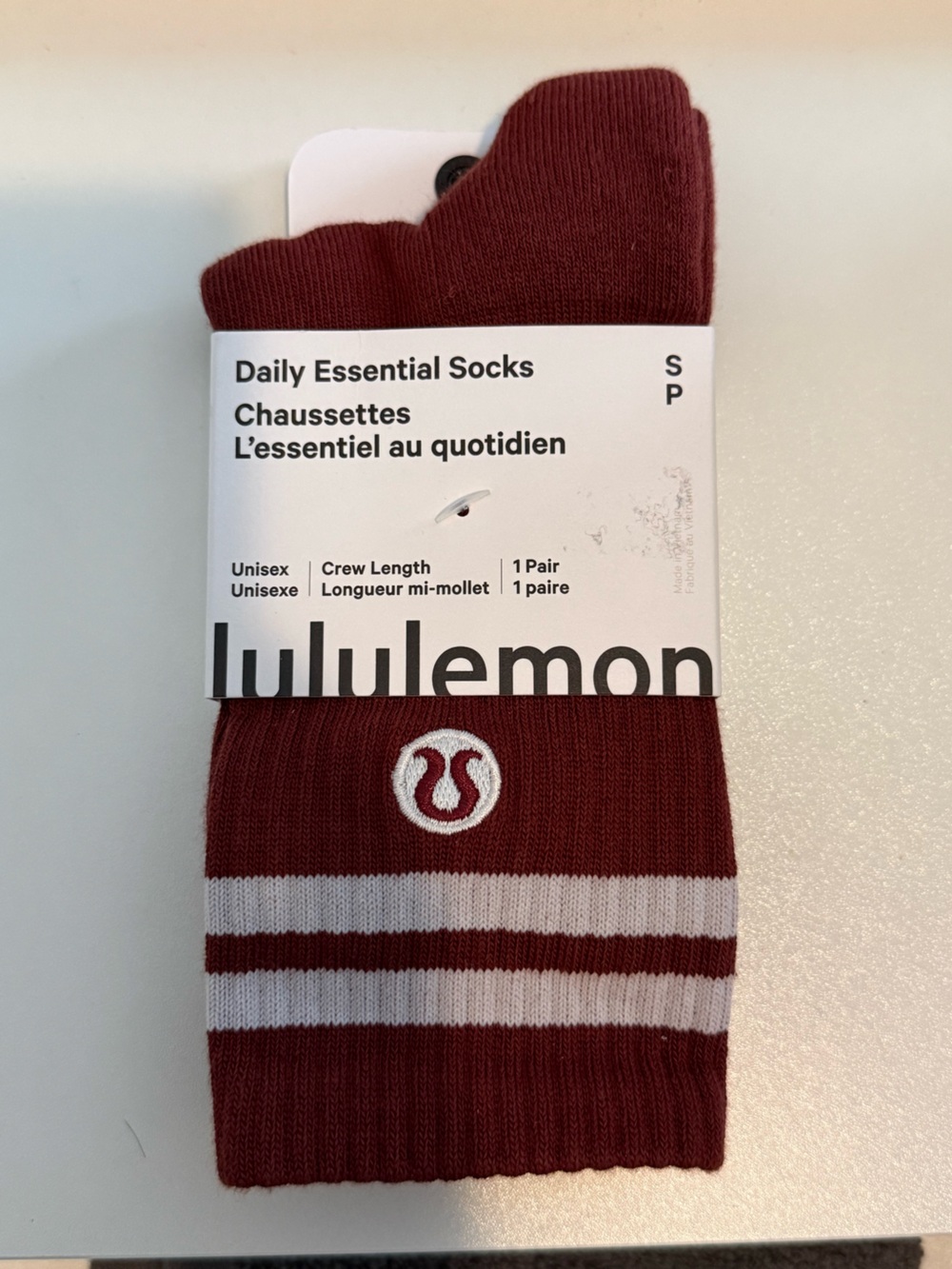 lululemon athletica Daily Essential Crew Socks - Burgundy/White